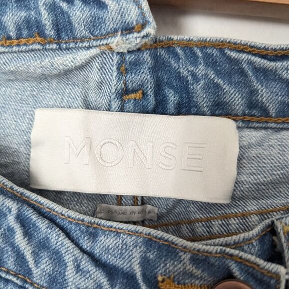 Monse light wash blue indigo denim criss cross Deconstructed Boyfriend Jeans - Picture 4 of 7